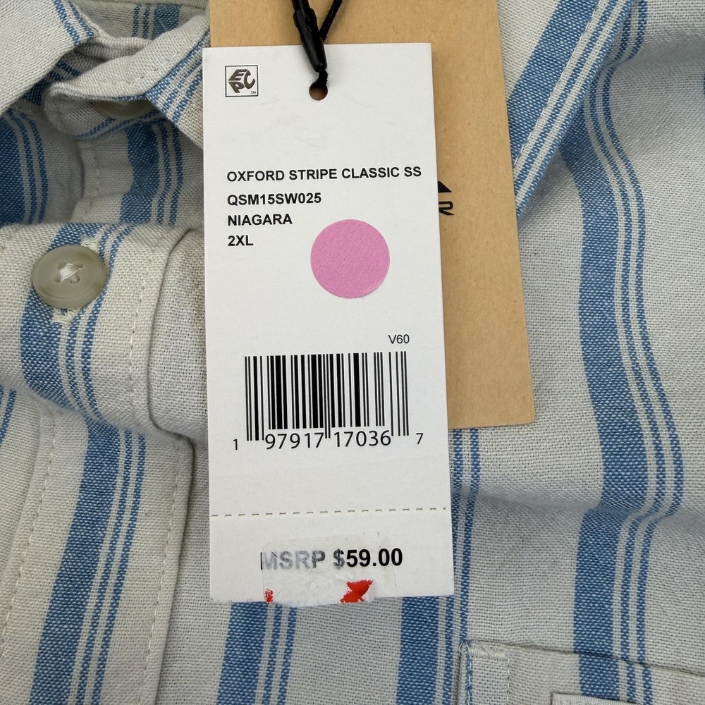 Quiksilver Shirt Mens 2XL‎ Blue Oxford Stripe Classic Short Sleeve Button Up - Picture 11 of 12